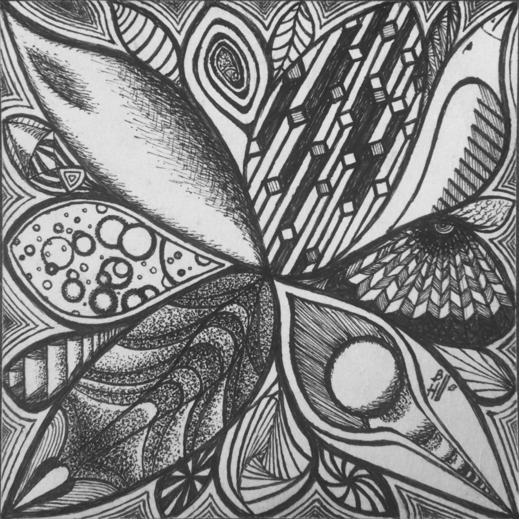 Pods. Micron Pigma and Staedtler Pigment Liner pens on Strathmore Artist Tiles. 4" x 4"