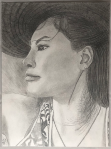 Paper and pencil portrait of Sanazi